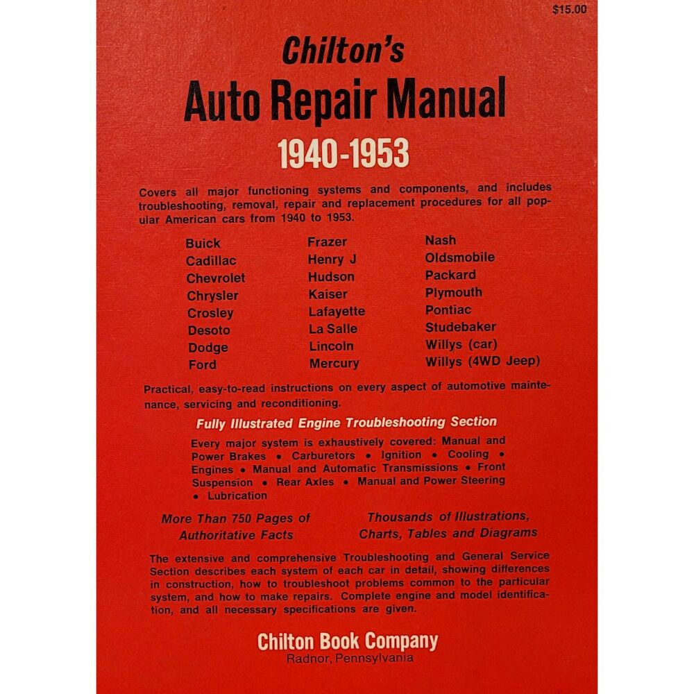 Chilton's Auto Repair Manual 1940-1953 troubleshooting, repair, replacements
